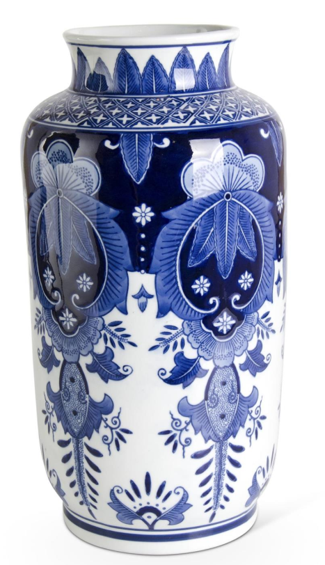 15.5 Inch Ceramic Royal Blue And White Vase