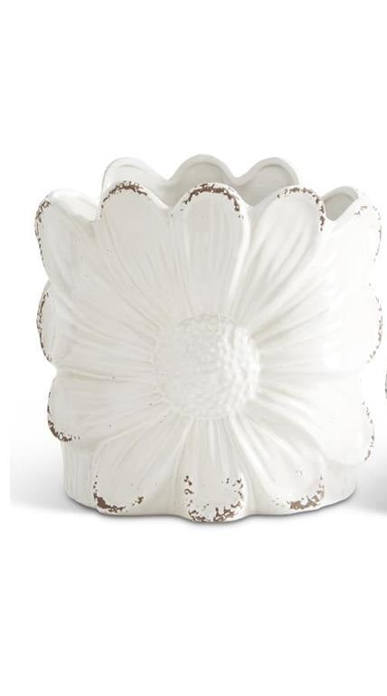 Distressed White Ceramic Sunflower Pots