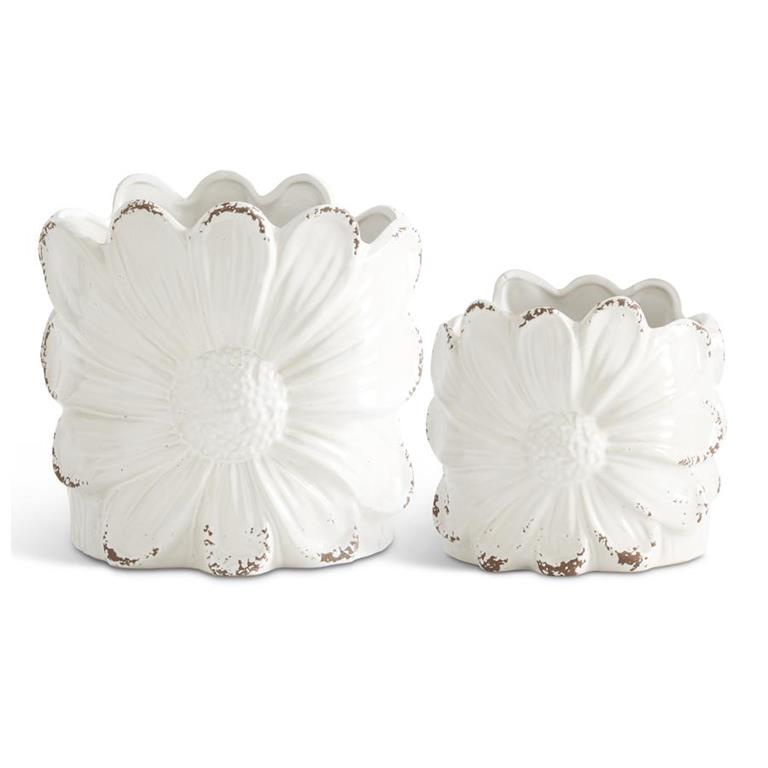 Distressed White Ceramic Sunflower Pots