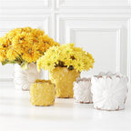 Distressed White Ceramic Sunflower Pots