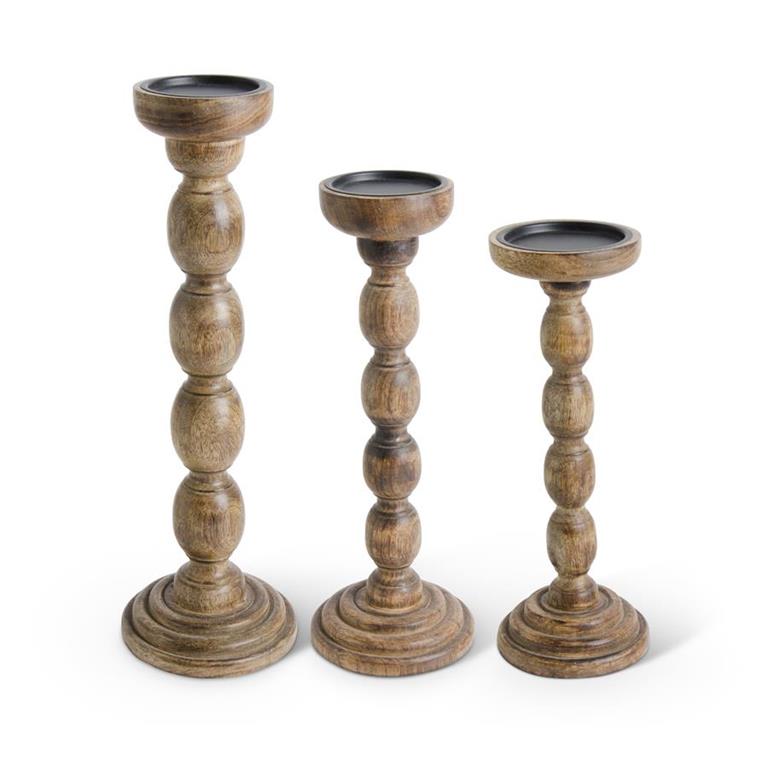 Brown Wood Spindle Candleholder
