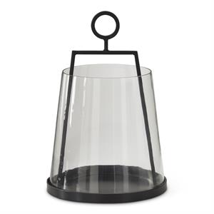 Black Metal Lantern W /cone Glass Hurricane