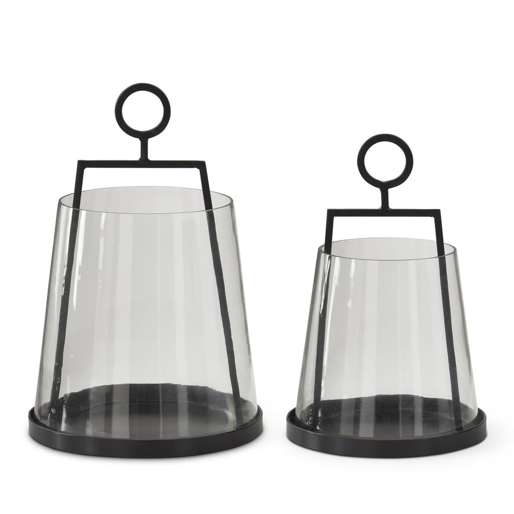 Black Metal Lantern W /cone Glass Hurricane