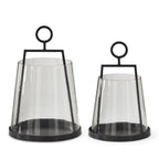Black Metal Lantern W /cone Glass Hurricane