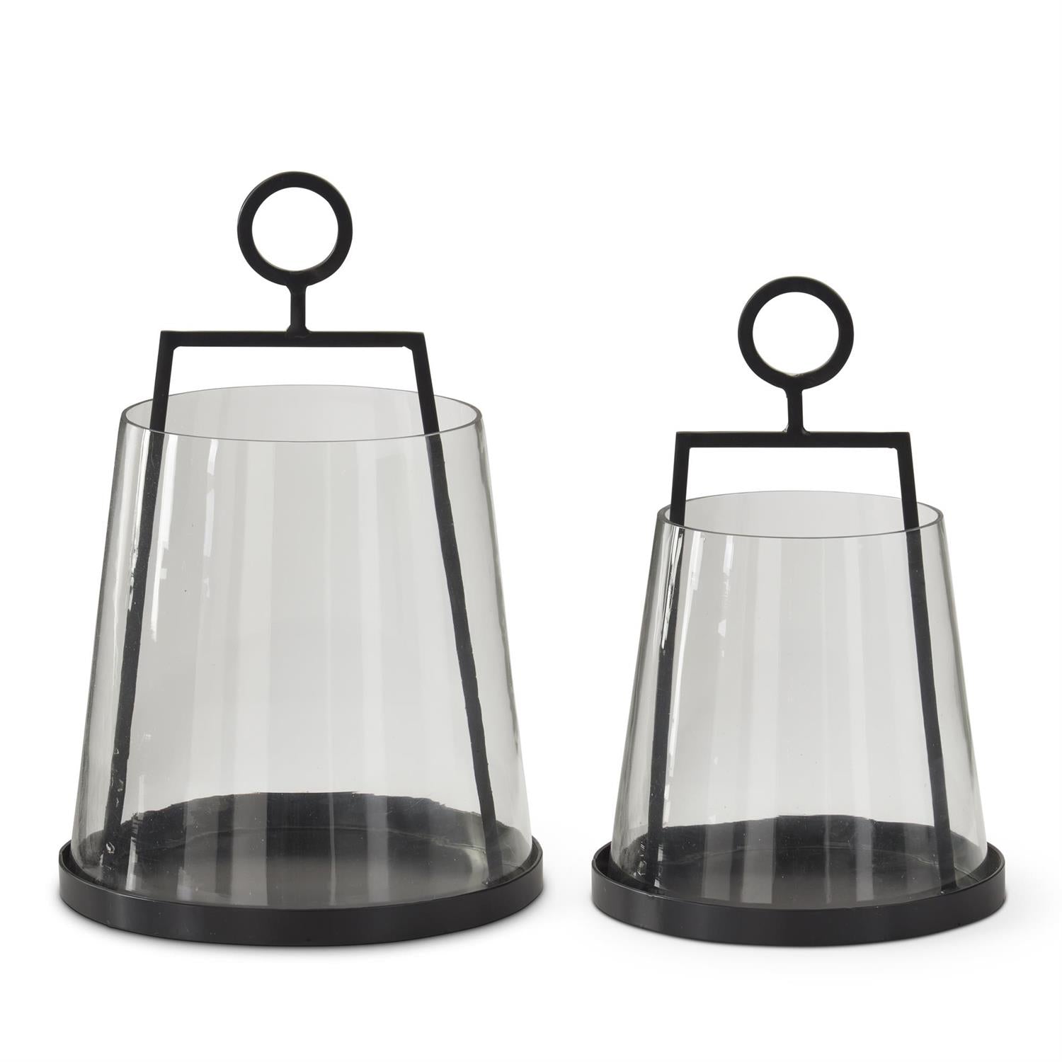 Black Metal Lantern W /cone Glass Hurricane