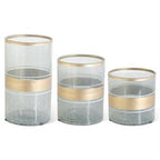 Aqua Cracked Glass Containers With Gold Top & Center Stripe
