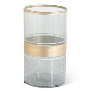 Aqua Cracked Glass Containers With Gold Top & Center Stripe