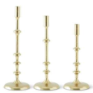 Gold Metal Ribbed Taper Candlesticks