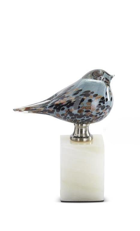 Blue Glass Bird On Marble Stand