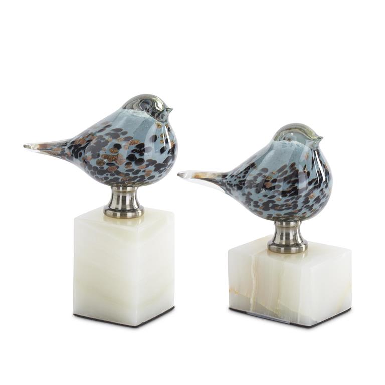 Blue Glass Bird On Marble Stand