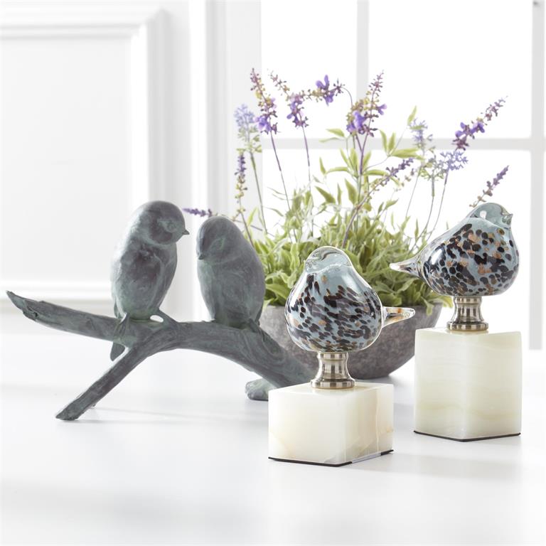 Blue Glass Bird On Marble Stand