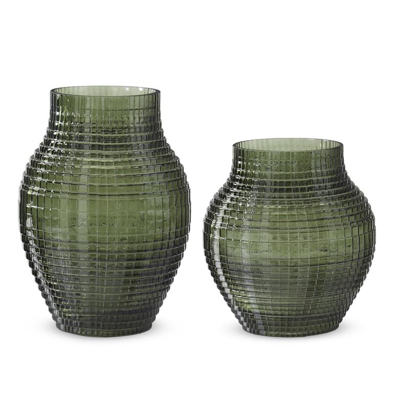 Green Grid Pressed Glass Vases