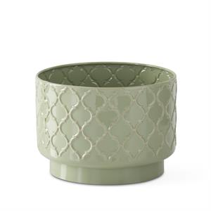 Sage Green & Taupe Metal Quatrefoil Pot