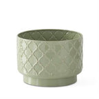Sage Green & Taupe Metal Quatrefoil Pot