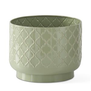 Sage Green & Taupe Metal Quatrefoil Pot
