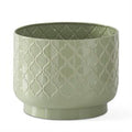 Sage Green & Taupe Metal Quatrefoil Pot