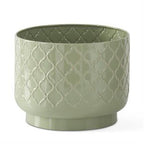 Sage Green & Taupe Metal Quatrefoil Pot