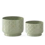 Sage Green & Taupe Metal Quatrefoil Pot