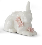 5 Inch White Ceramic Easter Bunnies With Pink Flowers