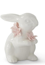 5 Inch White Ceramic Easter Bunnies With Pink Flowers