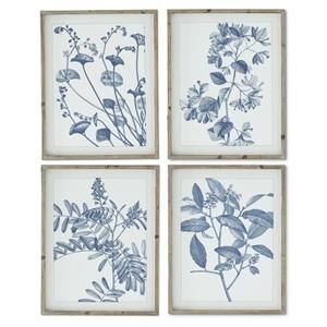 27.75 Inch Wood Framed Blue And White Botanical