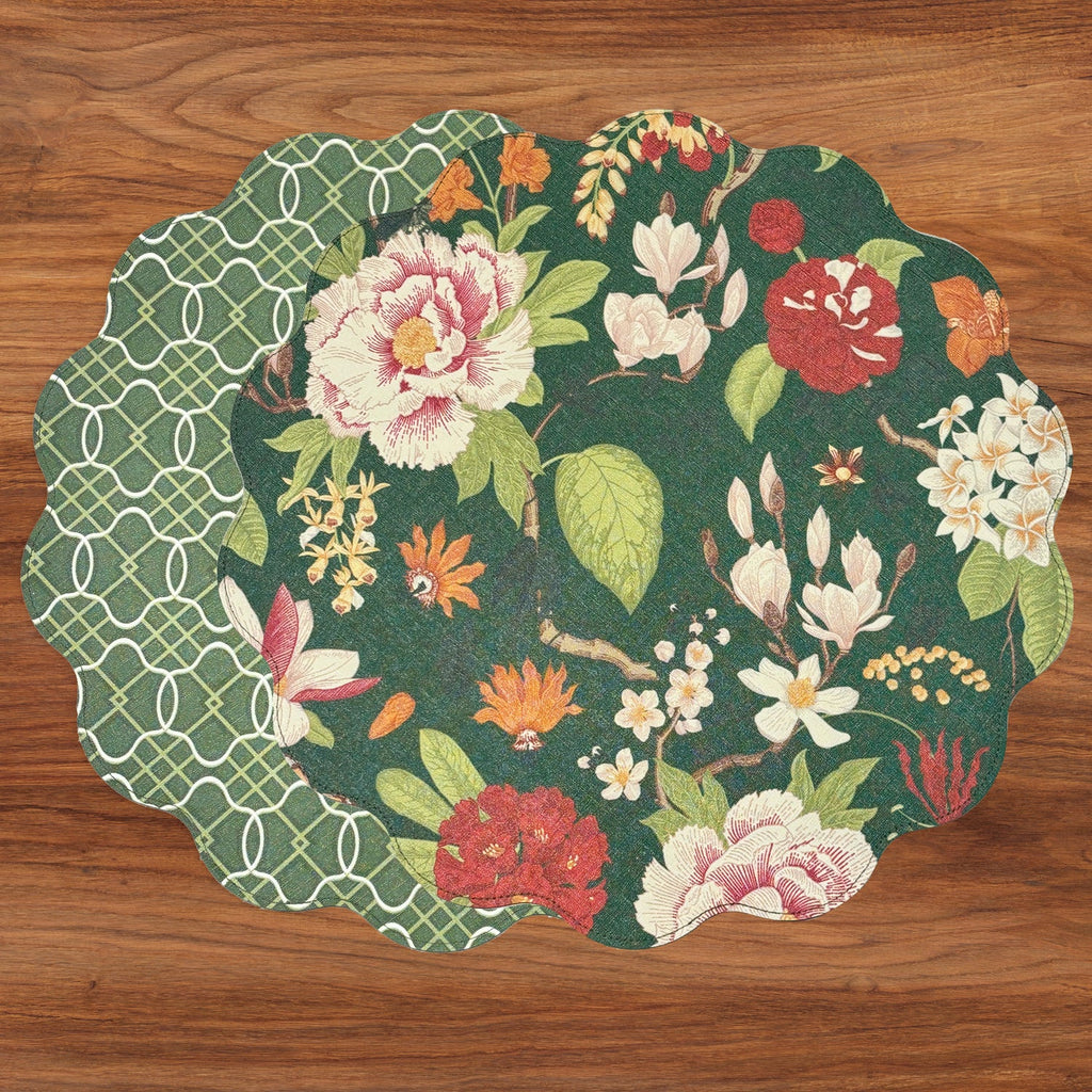 Vida Cabbage Roses And Trellis Reversible Placemat