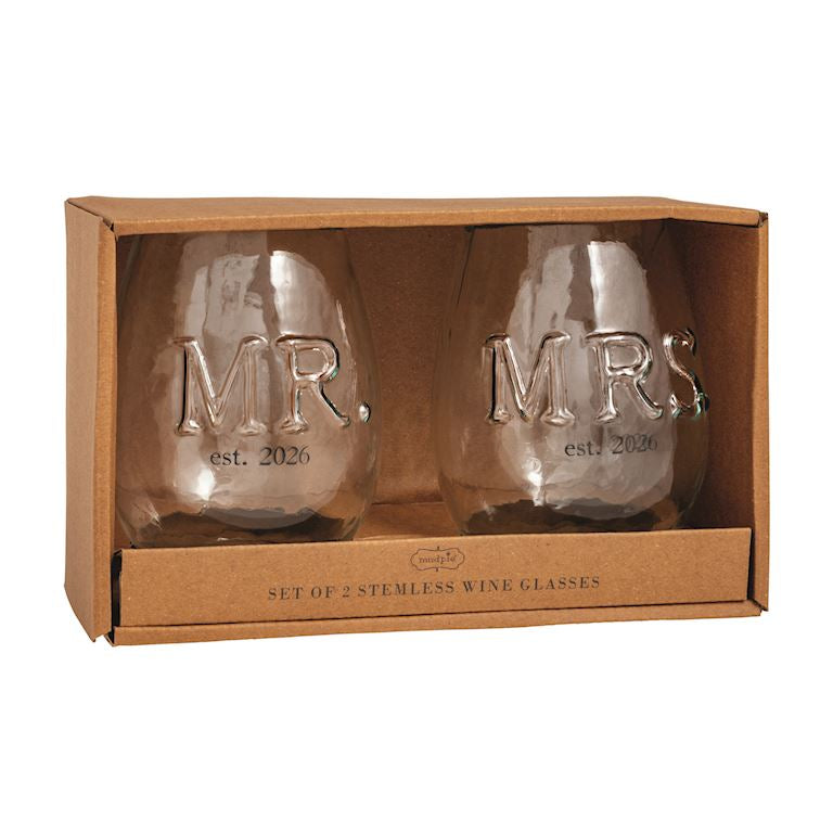 Mr And Mrs Embossed Glass Set