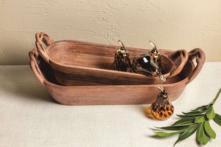 Wood Dough Bowl With Twisted Handle