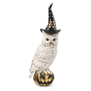 White And Gold Owl With Witch Hat