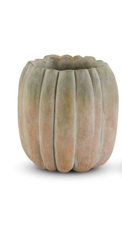 Tall Whitewashed Orange And Green Cement Pumpkins