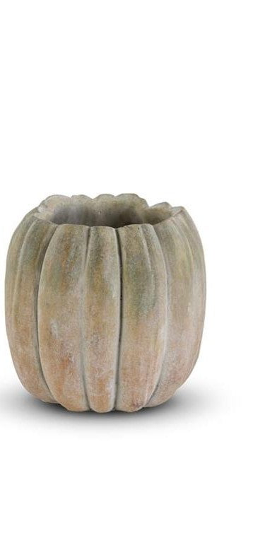 Tall Whitewashed Orange And Green Cement Pumpkins