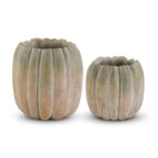 Tall Whitewashed Orange And Green Cement Pumpkins