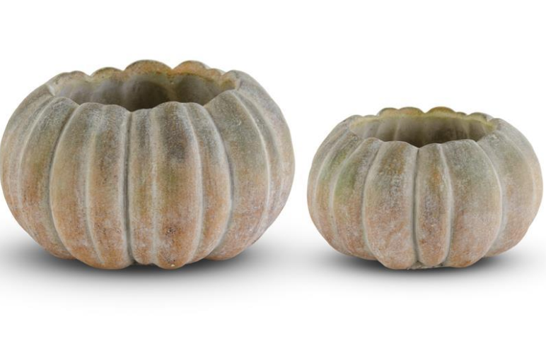 Whitewashed Orange And Green Cement Pumpkin