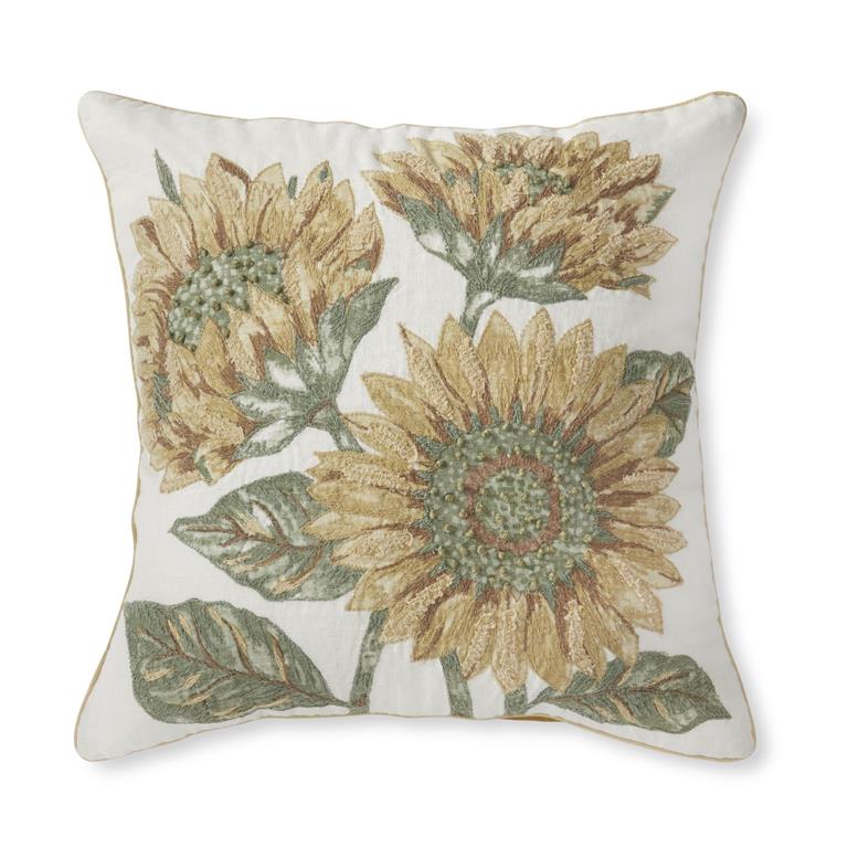 19.5 Inch Sunflower Embroidered Pillow