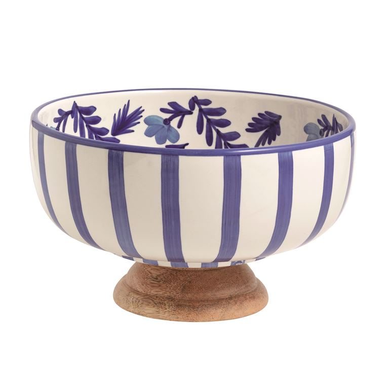 Blue Wood Pedestal Bowl