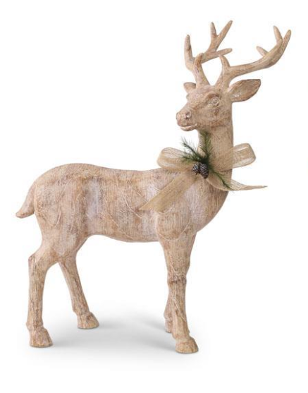 Resin Natural Wood Reindeer With Bow
