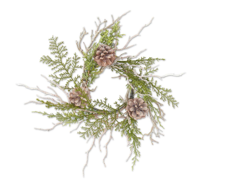12 Inch Juniper Candle Ring With Twigs Pinecones