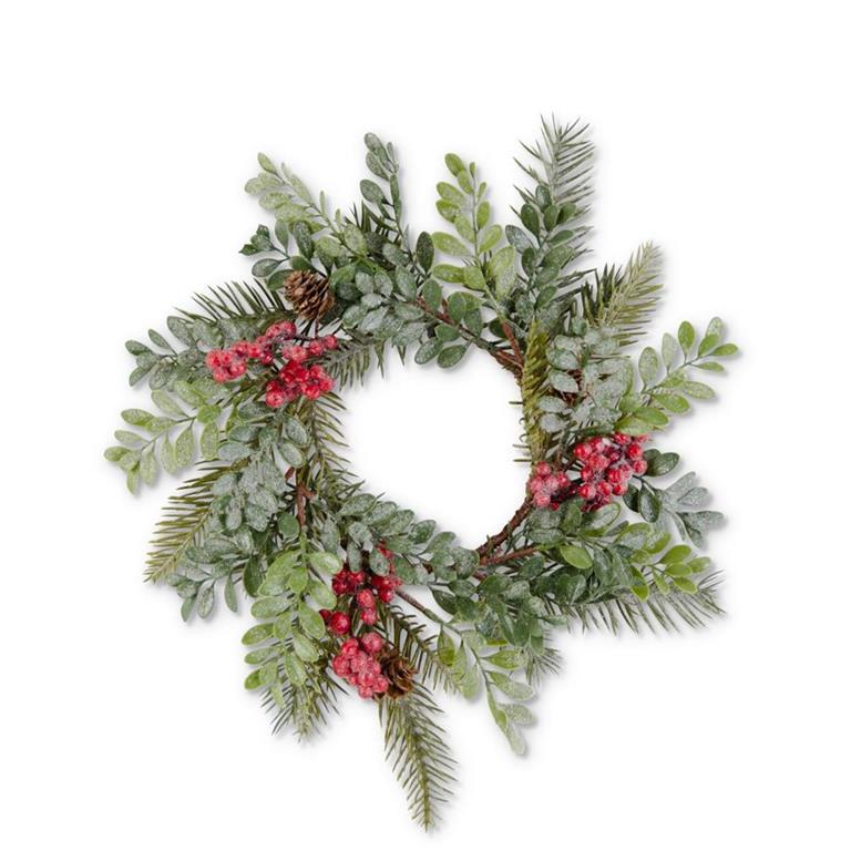 Glittered Boxwood Berry And Fir Candle Ring
