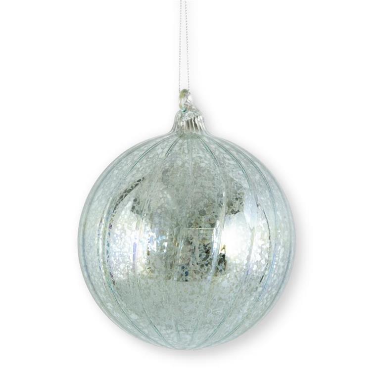 4.75 Inch Light Blue Ribbed Glass Ornament