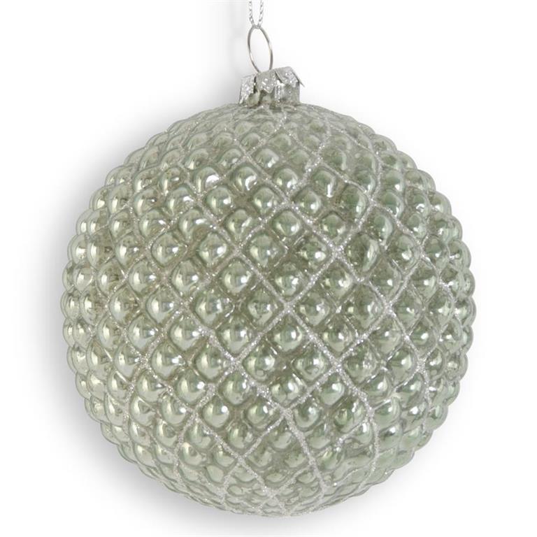 4 Inch Sage Green Glass Hobnail Ornament