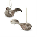 8.5 Inch Silver Glittered Glass Bird Ornament