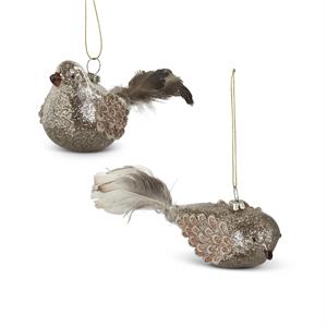 8.5 Inch Silver Glittered Glass Bird Ornament