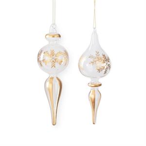 Clear Finial With Gold Etched Snowflake Ornament