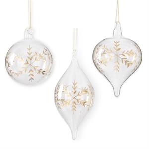 Clear Glass Gold Etched Snowflake Ornament