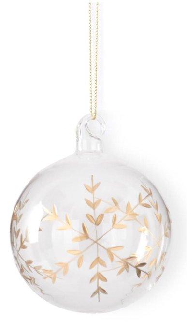 Clear Glass Gold Etched Snowflake Ornament