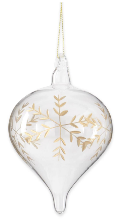 Clear Glass Gold Etched Snowflake Ornament