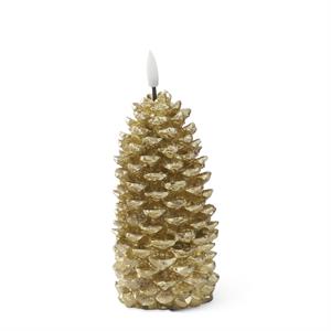 8 Inch Gold Pinecone Flickering Flame Candle W/timer