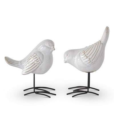 6 Inch White Ceramic Bird With Metal Feet