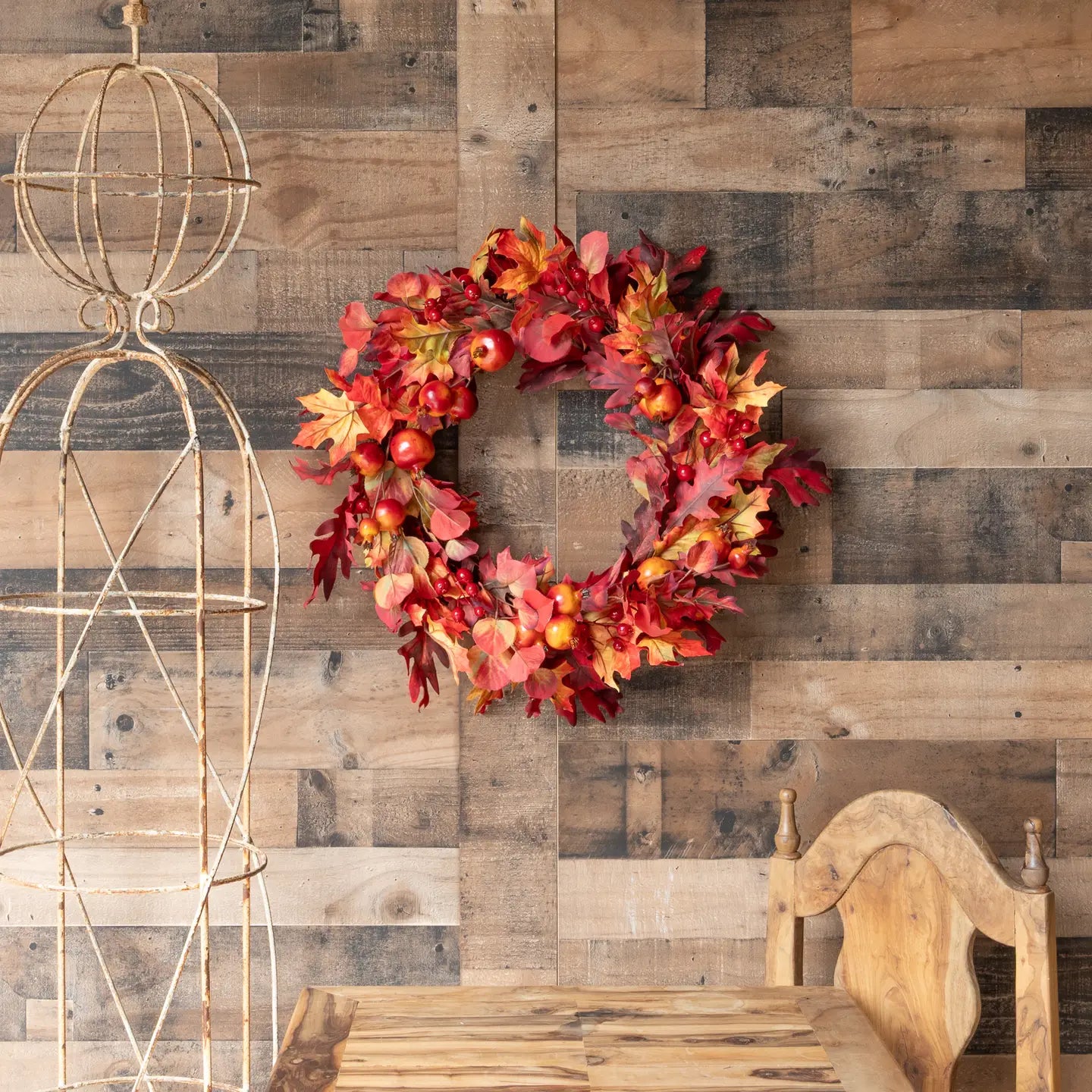 Fall Leaf And Pomegranate Berry Wreath