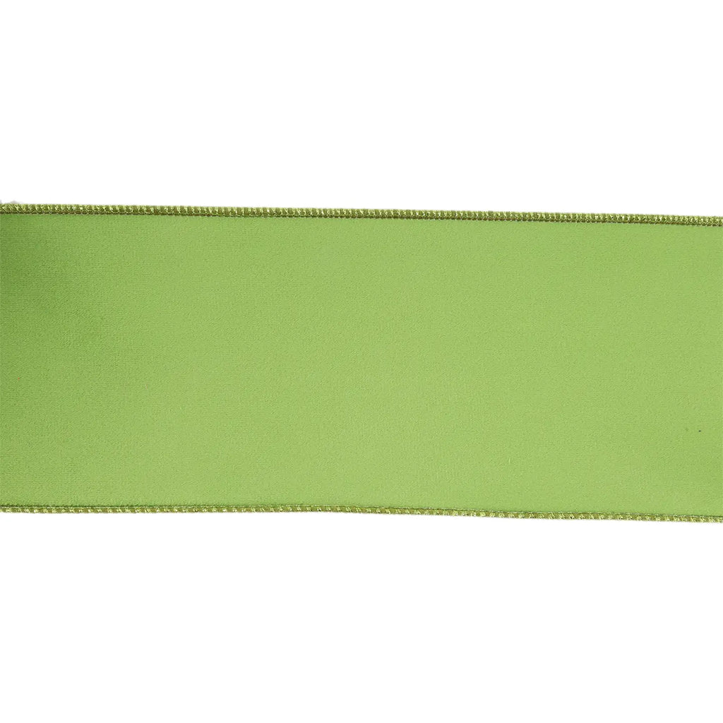 4" Reversible Classic Velvet Wired Ribbon | Lime/Lime | 10 Yard Roll